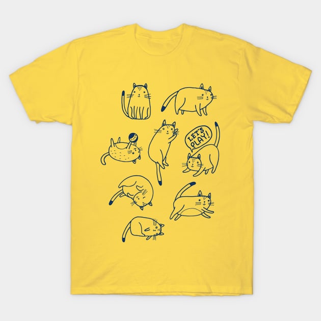 Cute Cats In Different Posses - Cat Lover Cute Design T-Shirt by Squeak Art